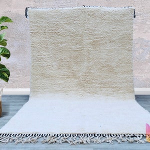 Solid White Moroccan rug 6.4 FT X 10.4 FT, Moroccan beniourain Rug 6X10,Moroccan Woolen Rug , Handmade Berber Rug ,Berber carpet ,azilal rug