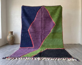 Colorful Moroccan Area Rug 6x9, Beni Ourain Abstract Wool Rug