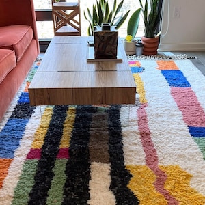 Colorful Moroccan Rug – Handmade Wool Boucherouite Carpet – Abstract Striped Berber Rug – Custom Size Boho Living Room Decor