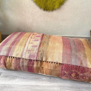 Large Vintage Moroccan Kilim Pouf 24x47 – Boho Floor Cushion Cover, Handwoven Berber Rug Ottoman for Living Room & Home Decor (Unstuffed)