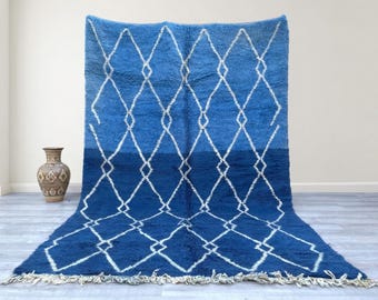 Handmade Blue Beni Ourain Rug 7x10 ft– Moroccan Berber Wool Area Rug