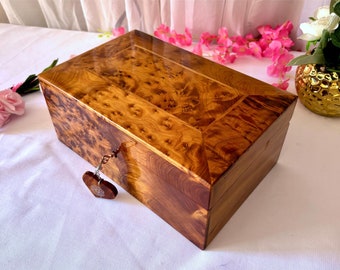 Large Handmade Keepsake Jewelry Box , Moroccan Hand Carved Thuya Wood Burl Wedding Memory Chest, Jewelry Storage Organizer Box ,JEWELRY BOX