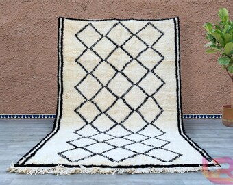 Custom Beni Ourain Moroccan Rug – Handmade Wool Berber Carpet – Abstract Black and White Design – Custom Size Available