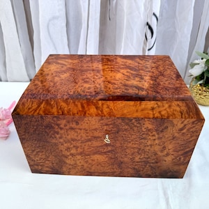 15&quot;x10&quot;Luxury lockable thuya burl wooden jewellery Box holder with key,Christmas Couples gift,Birthday,wedding Jewelry memory,decorative box