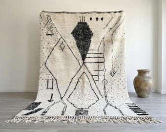 Beni Ourain Rug – Handmade Moroccan Wool, Abstract Berber Geometric Design, Minimalist Area Rug