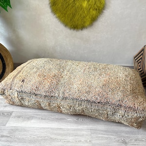 Large Vintage Moroccan Kilim Pouf 24x47 – Boho Floor Cushion Cover, Handwoven Berber Rug Ottoman for Living Room & Home Decor (Unstuffed)