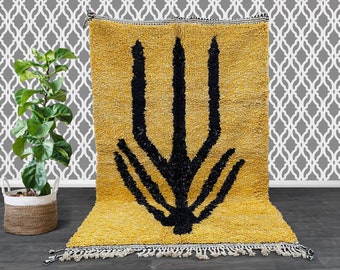 Yellow Moroccan Rug, Wool Moroccan Rug, Berber Rug, Yellow Wool Rug, Made Moroccan Rug  - Berber tribal rug - Handmade Old Moroccan Rug