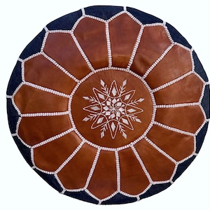 Handmade Brown Leather Pouf - Moroccan Living Room Footstool Leather Pouf - Elegant Home Decor - Berber Pouf - Ottoman Pouffe (UNSTUFFED)