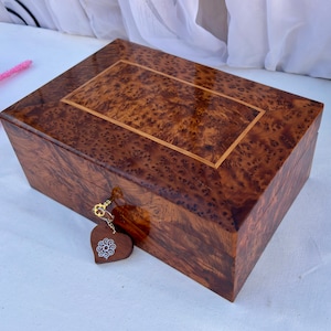 12&quot;x8&quot; Hand-Crafted Wooden Jewelry Box, Made of Thuya Burl With Two Storage Level, Women Jewelry Box, Watch Box For Men,  Lockable Box