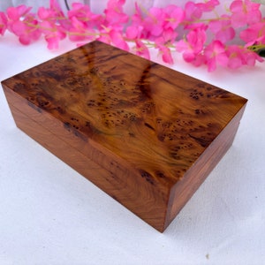 JEWELRY BOX BURL ,Thuya Wood Handmade Box 7&quot;x5&quot;,Wooden Jewelry Organizer Box, Small Keepsake box Jewelry Box,Memory Box,Mens Jewelry Box
