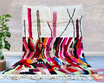 Ready to Ship Boujaad Moroccan Rug 6.4x9.2 ft – Handmade Wool Berber Carpet – Abstract Tribal Area Rug – Colorful Boho Home Decor