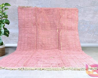 Pink Moroccan Rug – Handmade Berber Wool Rug, Minimalist Textured Beni Ourain Design