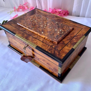 Large Wooden Jewelry Box With Mirror 12&quot;x9&quot; Burl With Two Storage Level, Women Jewelry Box, Handmade Jewelry Box,Decorative Lockable Box
