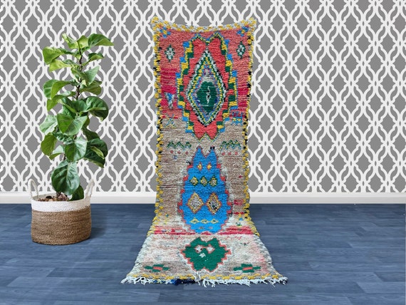Authentic hallway runner rug 2.8 FT x 9.7 FT ,Old Moroccon rug, Moroccan Boujad Rug ,Handmade Old Moroccan Rug ,Berber carpet 3X9
