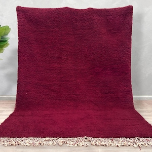 Burgundy Moroccan Rug – Luxury Handwoven Wool Carpet, Deep Red Berber Tapis, Plush Soft Area Rug, Custom Size, Boho & Modern Decor