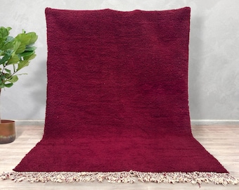 Hand Knotted Burgundy Moroccan Rug – Berber Wool Beni Ourain Carpet