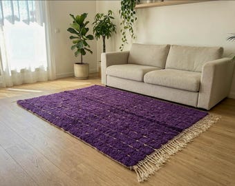 Purple Beni Ourain Rug – Handmade Moroccan Wool Rug, Geometric Berber Grid Design