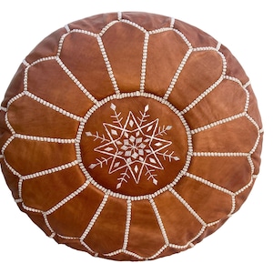 Moroccan Ottoman, poufMoroccan leather pouf, moroccan pouffe brown, Moroccan vintage, leather pouf Darker - Ottoman Pouffe (UNSTUFFED)