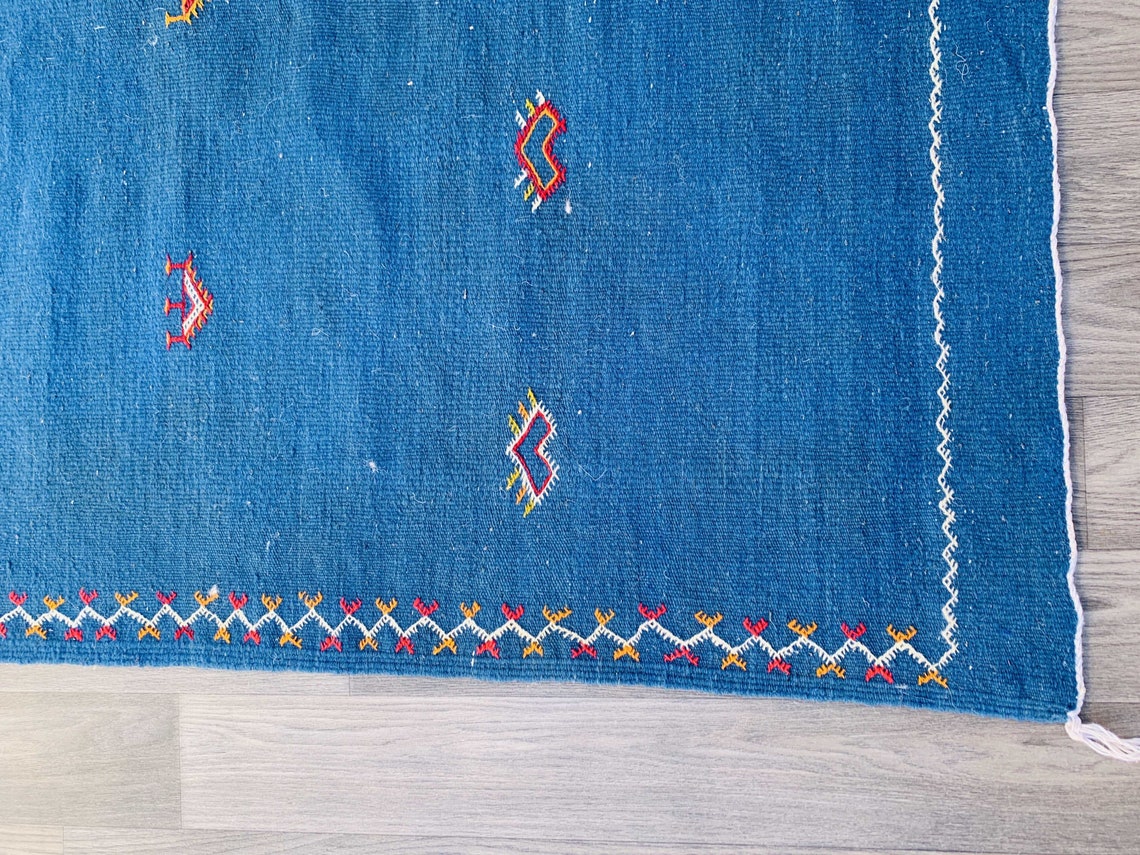 Vintage blue rug 5x8ft kilim Wool rug Moroccan rug Etsy
