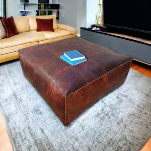 Square pouffe leather Moroccan Amazing square Ottoman Pouffe Moroccan leather, square pouf tan leather handmade footstool