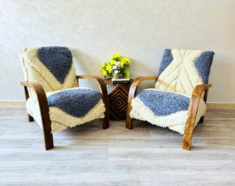 Juego personalizado de 2 sillones con alfombra Kilim marroquí, sillón de mediados de siglo, sillón retro, sillón moderno de relajación, sillón decorativo, sillón para interior y exterior.