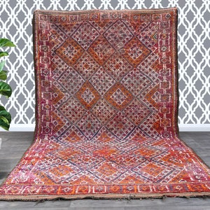 moroccan vintage boujad rug 5.8 FT x 10.3 FT- Old Authentic Handmade moroccan Rug - Old Berber carpet  6X10- Moroccan Rug
