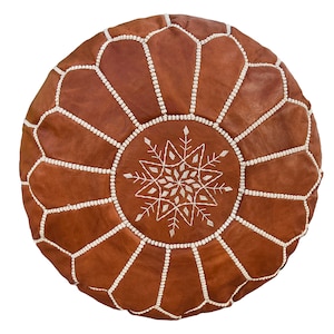 Handmade Brown Leather Pouf - Moroccan Living Room Footstool Leather Pouf - Elegant Home Decor - Berber Pouf - Ottoman Pouffe (UNSTUFFED)