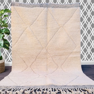 Ready to Ship | Moroccan Rug 5.2x8.2 ft – Handmade Wool Berber Carpet – Minimalist Beni Ourain Diamond Design – Neutral Boho Area Rug