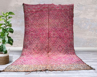 Pink Vintage Moroccan rug 6.5 FT x 10.3 FT- Morocco rug - Moroccan carpet - Handmade rug - Beni Mguild - Teppich 6x10