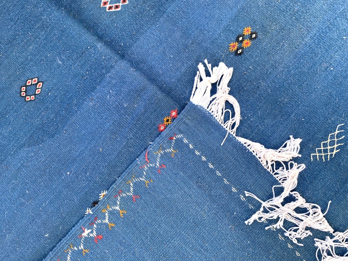 Vintage blue rug 5x8ft kilim Wool rug Moroccan rug Etsy