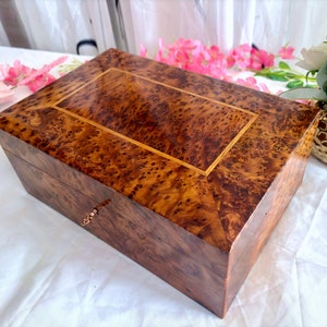 Wooden Jewelry Box Made Of wooden Thuya Burl 12&quot;x8&quot;, Wooden handmade Chest Box Level,Jewelry Organizer Box,wood JEWELRY BOX