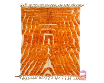 Stunning Orange Moroccan Rug, Beni Ourain Rug, Handmade Rug, Abstract Orange Rug, Custom Size Rugs, Moroccan Rug Orange, Rug For Living Room