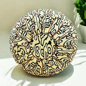 Stylish Moroccan Floor Ottoman Pouf – Genuine Leather Seat Cushion, Handcrafted Home Decor, Footstool & Chair Accent,Moroccan Pouf Cover