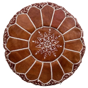 Handmade Brown Leather Pouf - Moroccan Living Room Footstool Leather Pouf - mixed leather and tissue pouf - Ottoman Pouffe (UNSTUFFED)