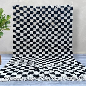 Moroccan rug checkered - Black and white checkered rug - Beni ourain rug - Handmade rug - Moroccan rug - Berber rug - Wool area rug
