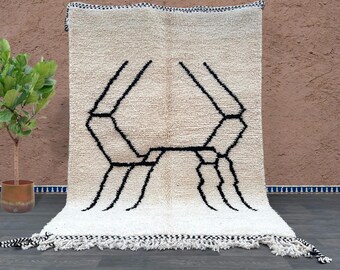 Custom Beni Ourain Moroccan Rug – Handmade Wool Berber Carpet – Minimalist Black Geometric Design – Custom Size Available