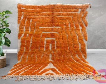 Tappeto marocchino Beni Ourain arancione - Tappeto berbero tessuto a mano, tappeto da soggiorno boho, design tribale vintage, spedizione gratuita