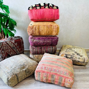 70%OFF** Moroccan Kilim Pouf Floor Pouf Vintage Moroccan Ottoman Square Pouf, Yoga Meditation Cushion, Outdoor colorful Kilim Pillows Cover