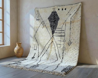Moroccan Rug – Ivory Beni Ourain Wool Carpet, Minimalist Berber Design