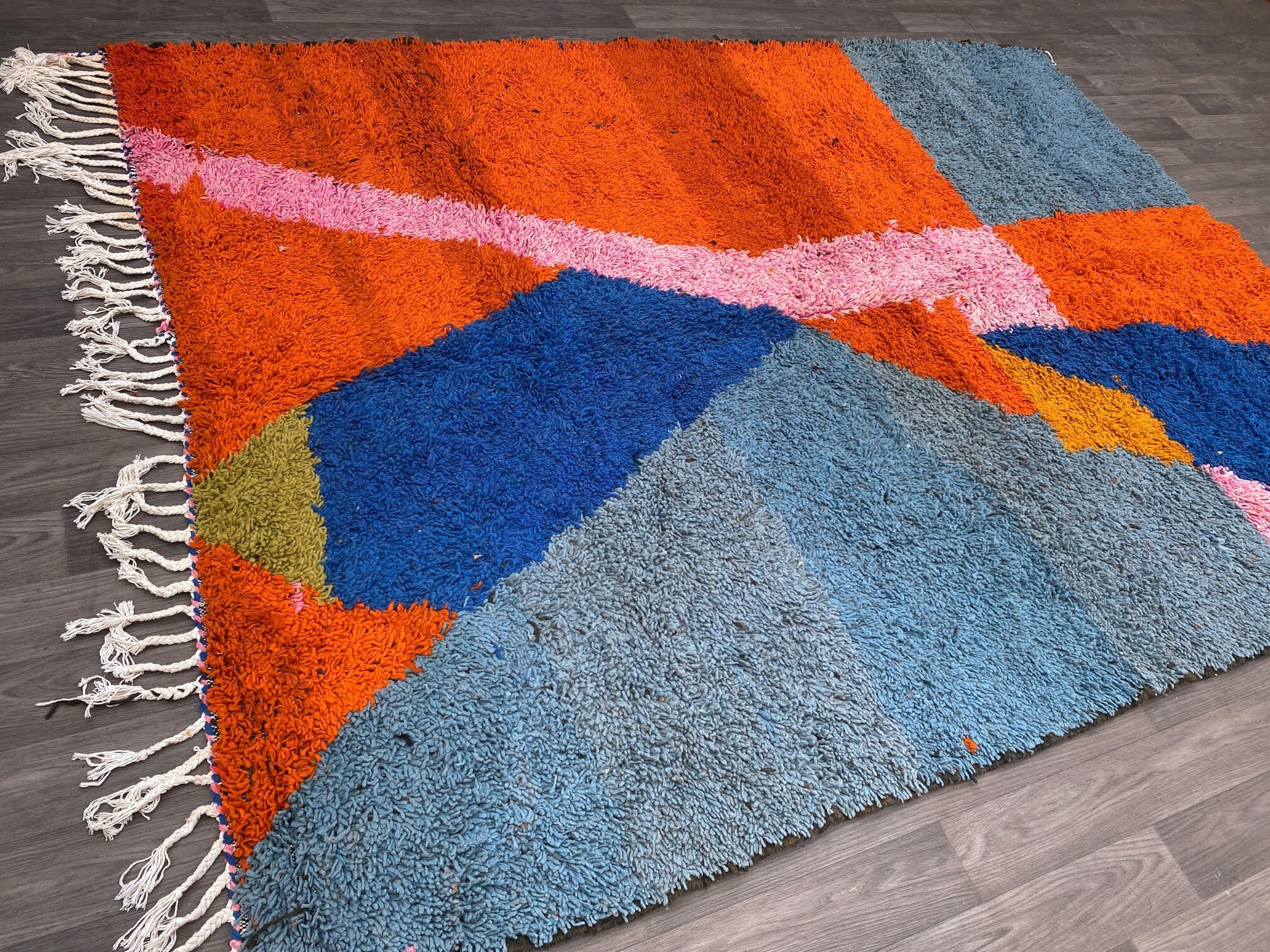 Moroccan 6.5x9.5 FT Rug Sheep Wool Handmade Abstract motifs