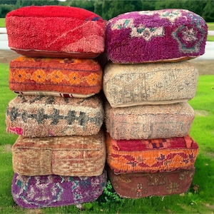 70%OFF** Moroccan Kilim Pouf Floor Pouf Vintage Moroccan Ottoman Square Pouf, Yoga Meditation Cushion, Outdoor colorful Kilim Pillows Cover