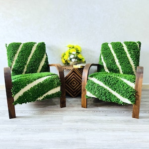 Set van 2 fauteuils uit het midden van de eeuw, retro lounge stoel, moderne stoel, relax vintage stijl stoel, handgemaakte houten stoel, Marokkaanse houten fauteuil cadeau