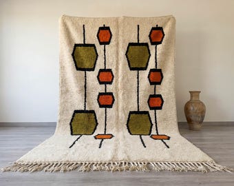 Beni Ourain Rug – Handmade Moroccan Wool Rug, Colorful Geometric Design