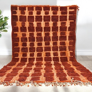 Authentic Berber Moroccan Rug - Orange Bohemian Living Room Rug, Handmade Custom Area Rug, Luxurious Floor Decor, Large Orange Area Rug