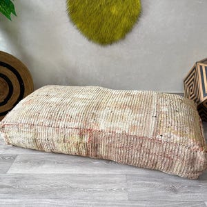 Large Vintage Moroccan Kilim Pouf 24x47 – Boho Floor Cushion Cover, Handwoven Berber Rug Ottoman for Living Room & Home Decor (Unstuffed)