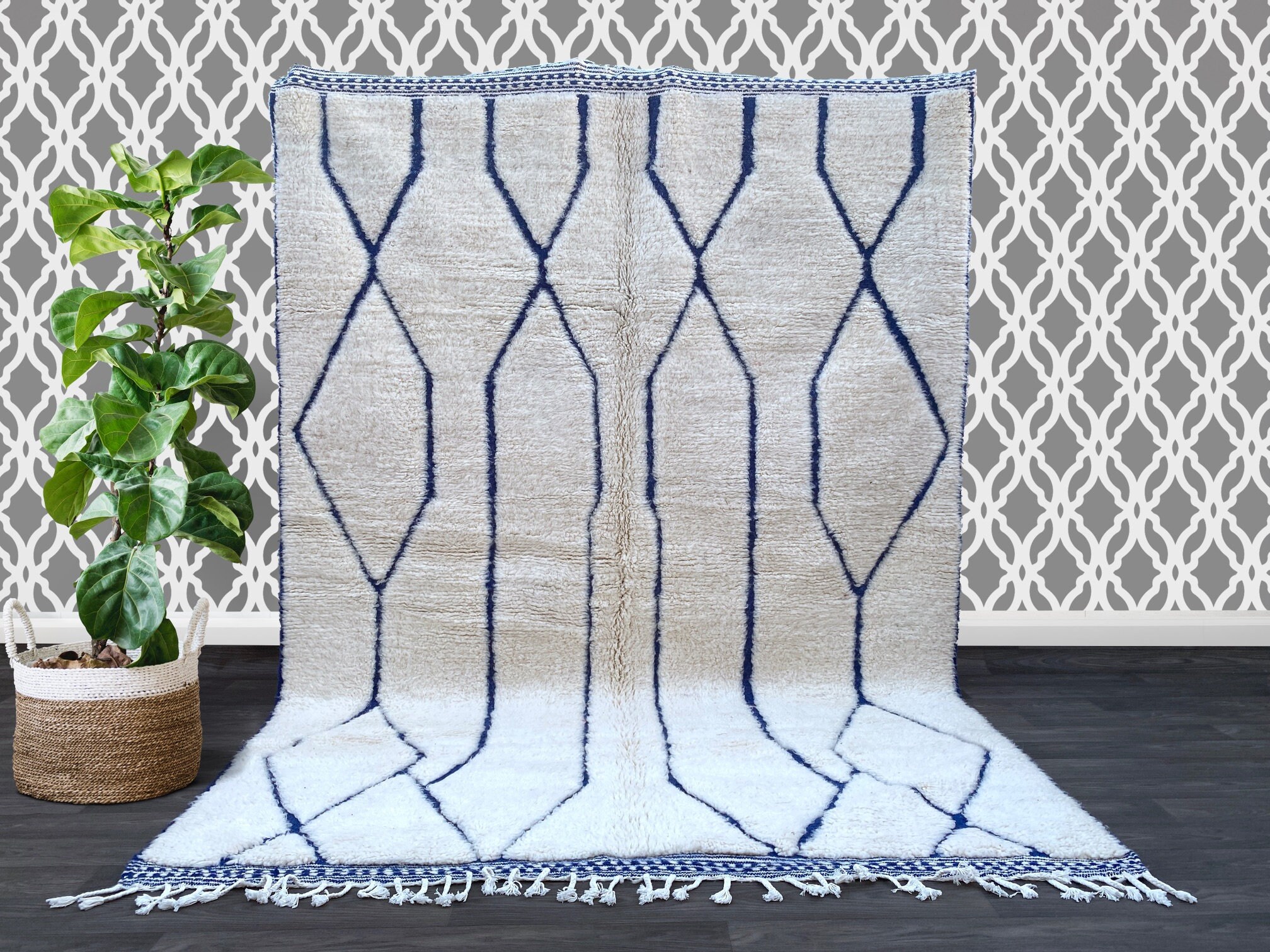 Beni ourain rug- Authentic Moroccan Rug- Aspro Rug- Custom Beni Ourain rug- Beni Rug- Large Moroccan Rug- White& Black Rug- Custom rug