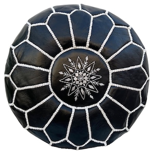 Moroccan POUF **70% OFF** with Black Stitching Leather Pouf Ottoman Pouf Morrocan Leather Pouf Moroccan Pouffe  (UNSTUFFED)