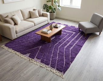 Purple Moroccan Rug – Handmade Berber Wool Rug, Geometric Beni Ourain Design