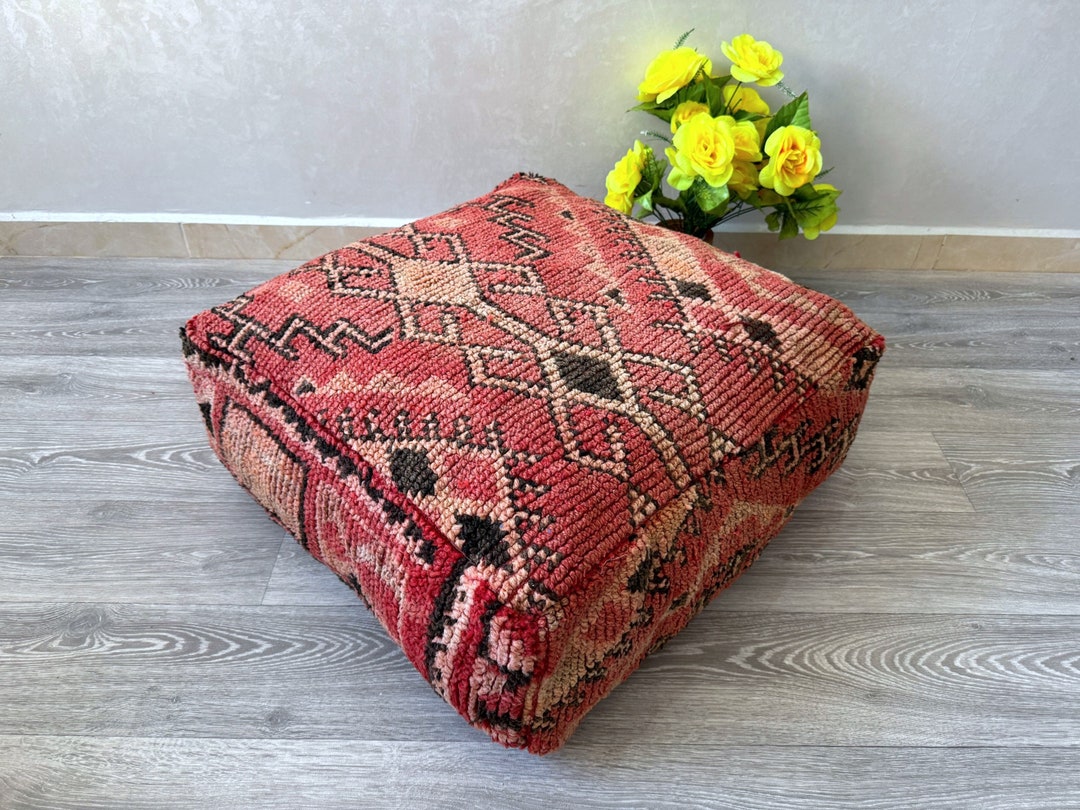 Vintage Moroccan Floor Cushion Square Berber Stool Cushion Moroccan ...