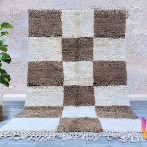 Checkered Brown rug - Moroccan rug - Checkered rug - Brown checkered rug - Handmade rug - Moroccan rug - checkered rug - Beniourain rug